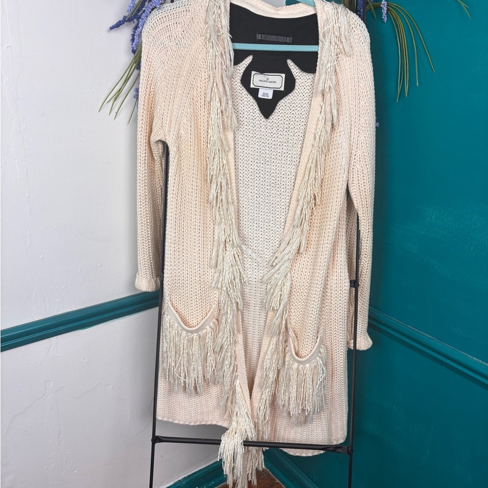 Malene Birger Cream Fringe Cardigan Sweater
